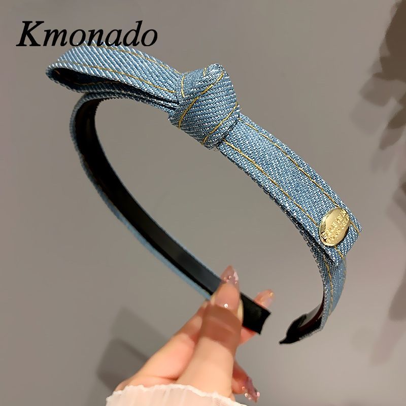 headband female Korean retro denim bow headband new toothed non-slip face wash hairpin headgear
