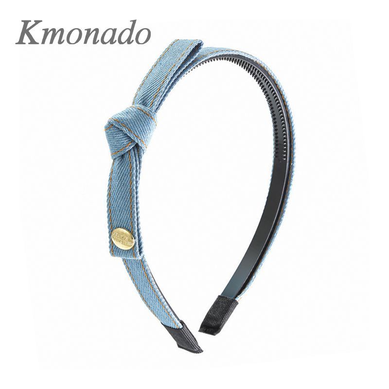 headband female Korean retro denim bow headband new toothed non-slip face wash hairpin headgear