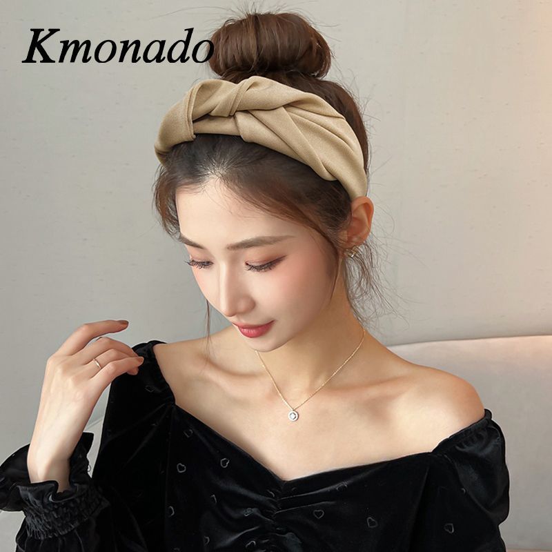 Korean version autumn and winter kink solid color fabric wide edge temperament headband simple and versatile going out headband headdress