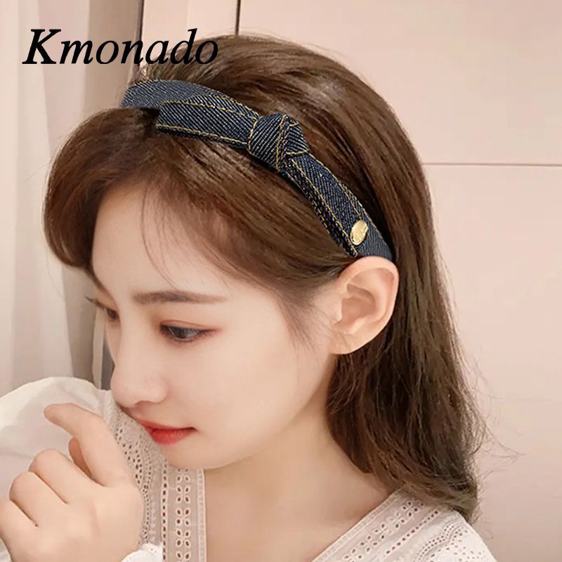 headband female Korean retro denim bow headband new toothed non-slip face wash hairpin headgear
