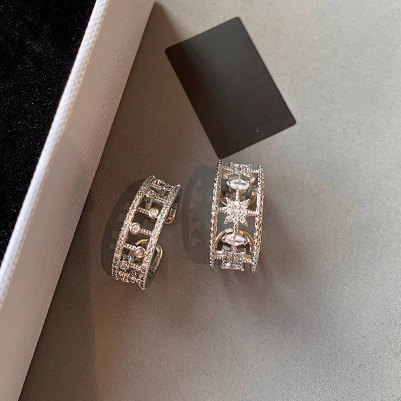 2025 new full diamond zircon wide version hexagram star opening ring women's fashion personality light luxury niche high sense