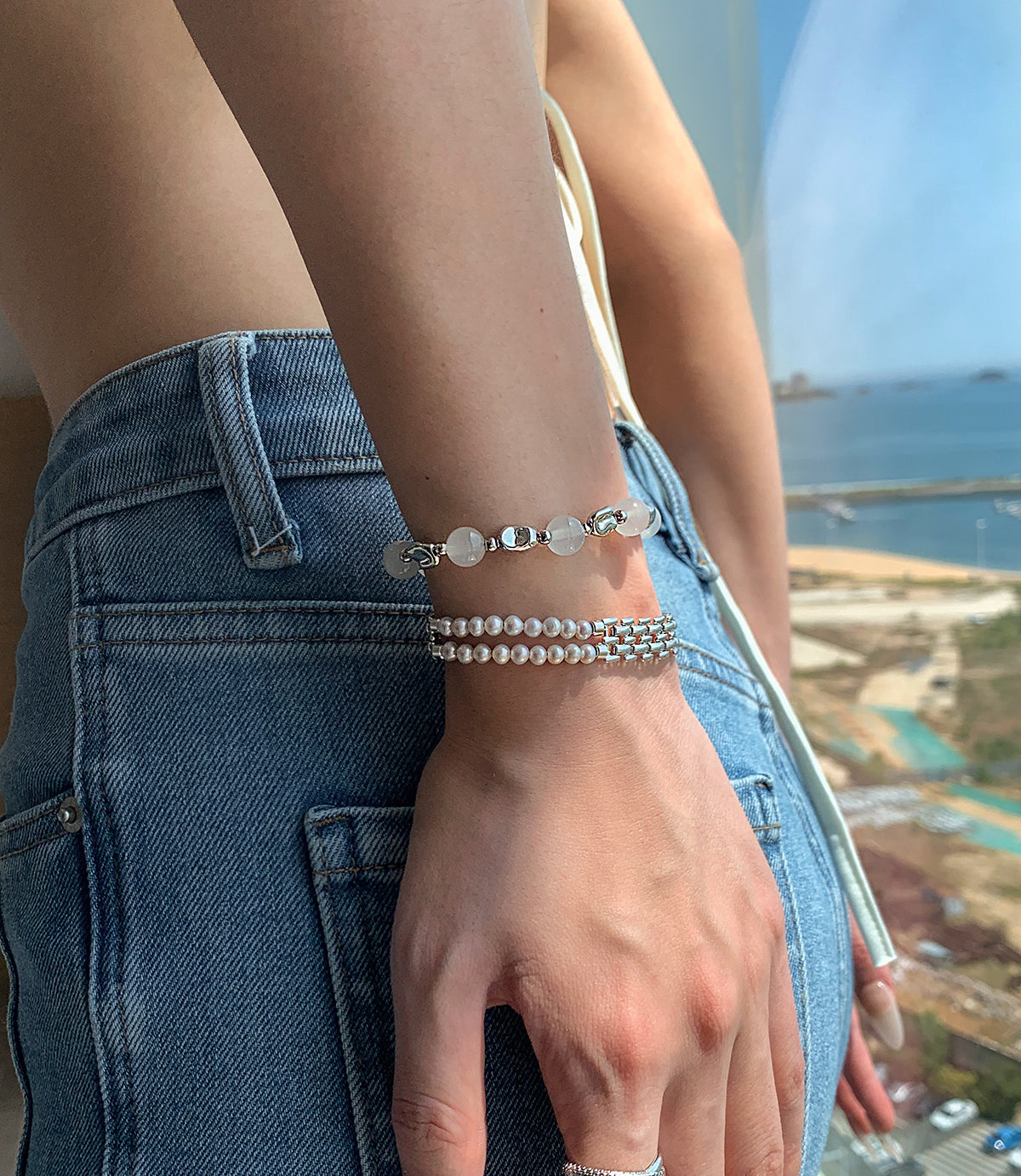 Natural tiger's eye stone obsidian bracelet women's light luxury exquisite fashion high sense summer 2025 new stacked bracelet