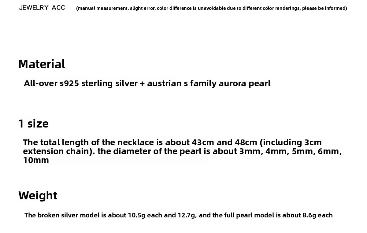 925 Sterling Silver Broken Silver Australian White Pearl Pendant Necklace Women's Accessories Summer Light Luxury Premium Collarbone Necklace