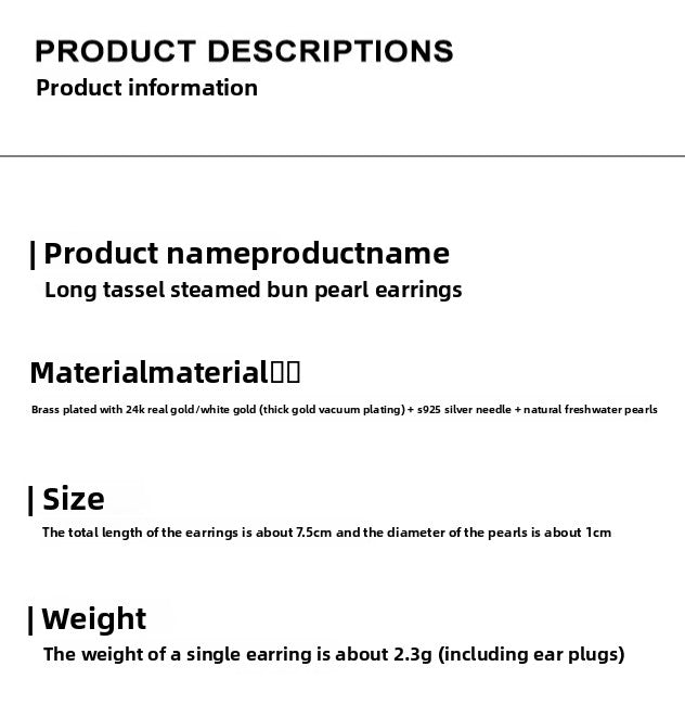 Gold and silver long fringed steamed buns, pearl stud earrings, women's 2025 new big face, suitable for showing face, small earrings, ear jewelry