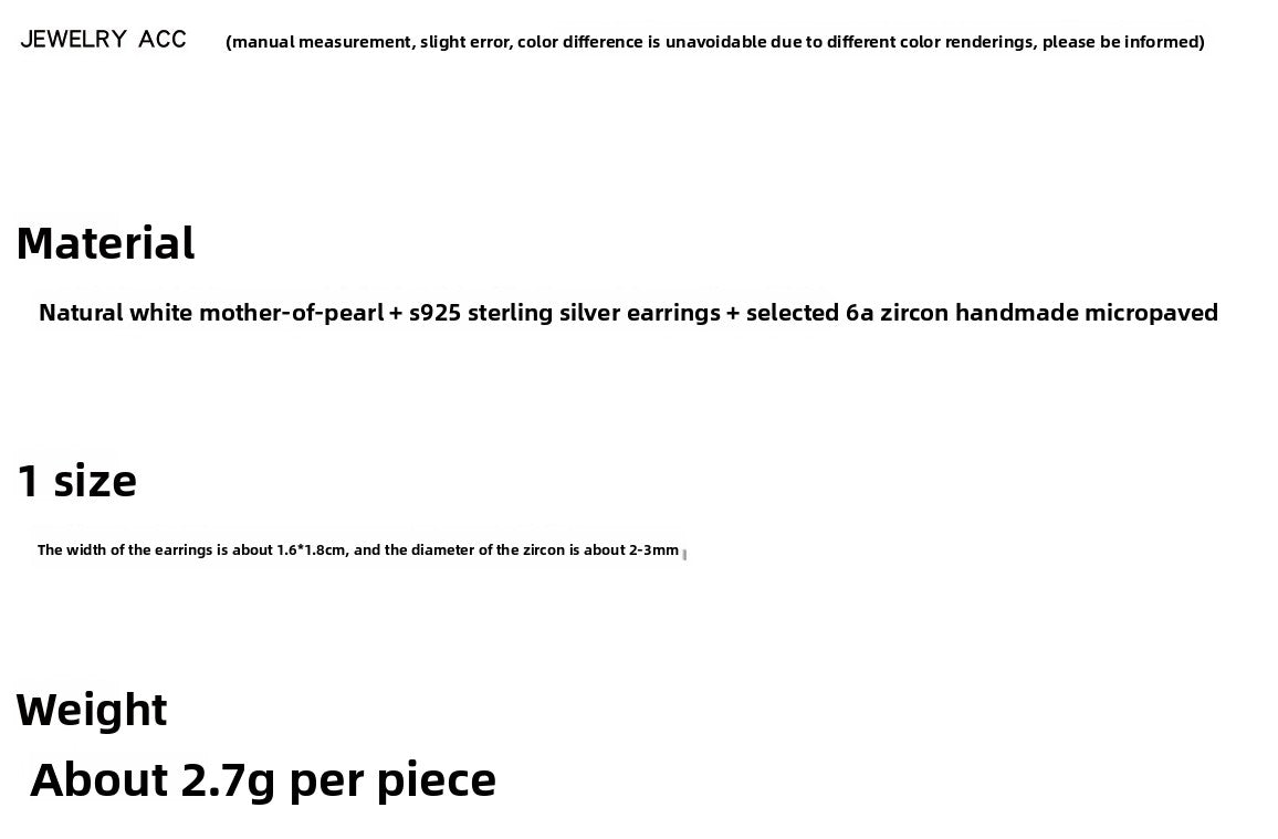 925 Silver Needle Natural White Fritillary Zircon Diamond Earrings Ladies 2025 Super Fire Premium Temperament Stud Earrings Earrings