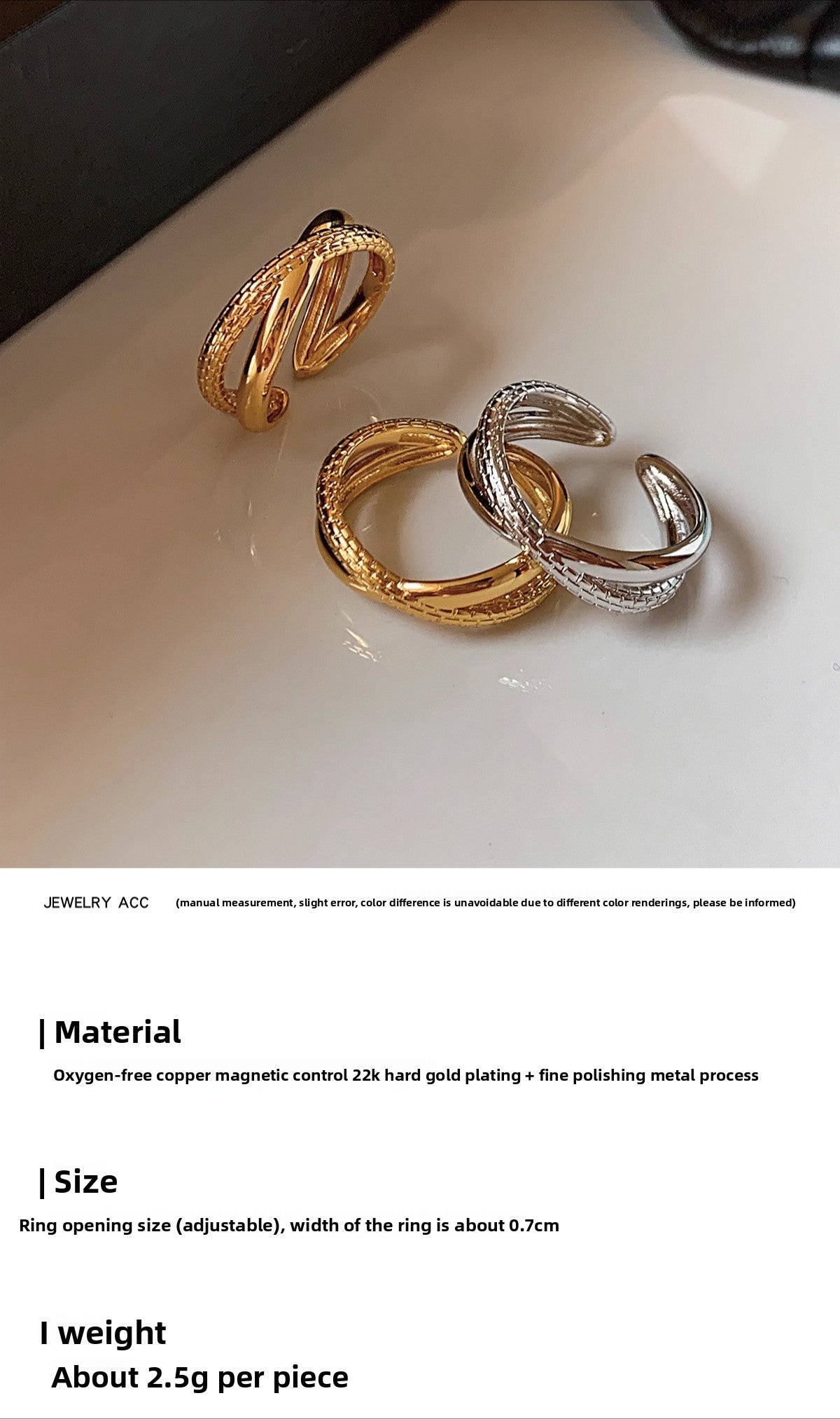 Unique twist pattern metal cross opening ring, female middle finger index finger adjustable light luxury niche design does not fade