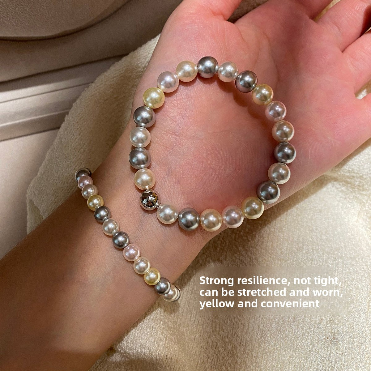 S Home Aurora Grey Pink Candy Mixed Color Pearl Bracelet Women's Light Luxury Niche Exquisite Premium 2025 New Bracelet