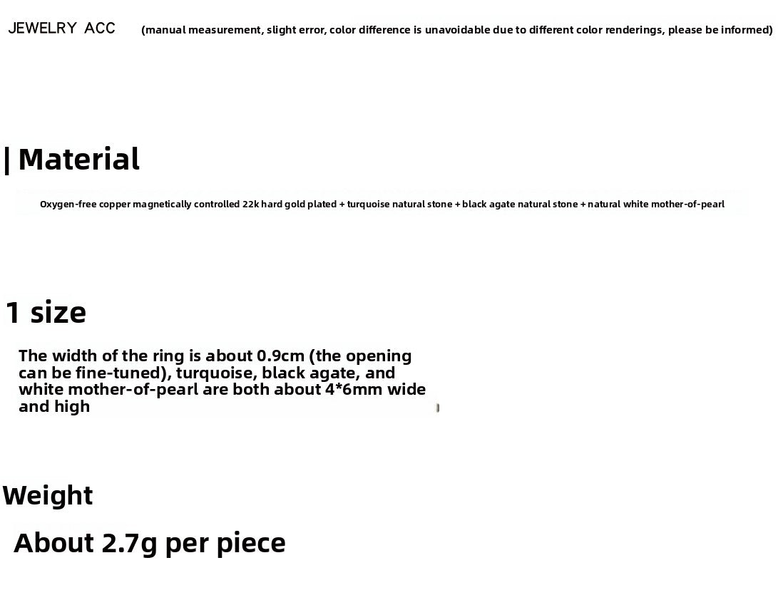 Retro turquoise black agate white fritillary open ring female adjustable middle finger index finger light luxury niche design sense