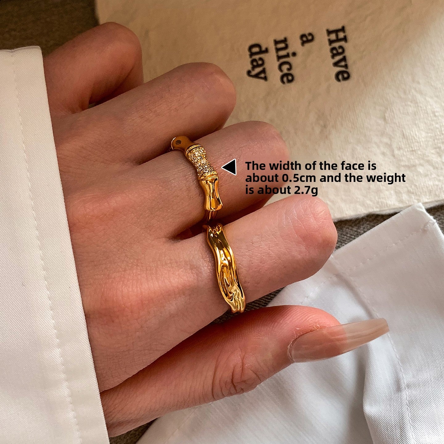 European and American irregular metal plain ring gold and silver middle finger index finger opening ring women's opening adjustable light luxury advanced