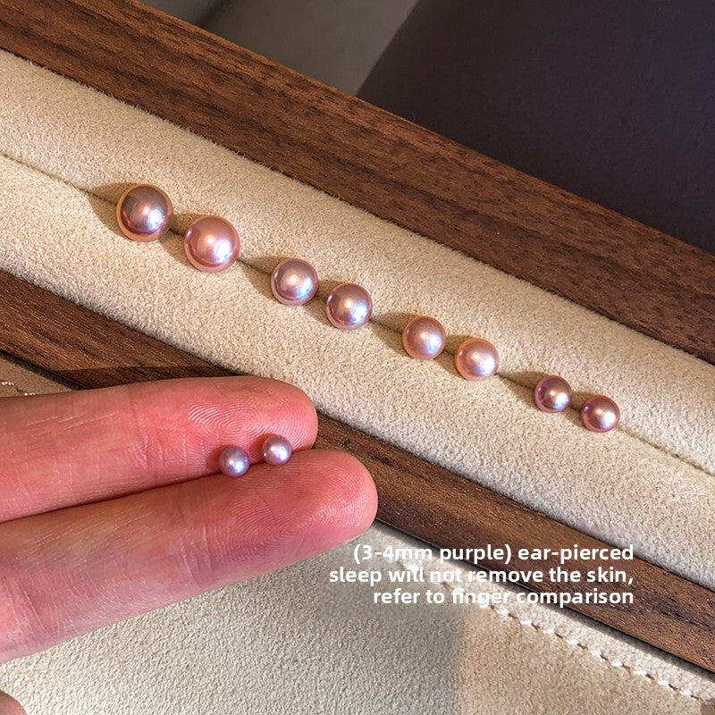 Hard to coax Zhang Ruonan with the same 999 sterling silver purple natural freshwater pearl stud earrings for women's ear holes