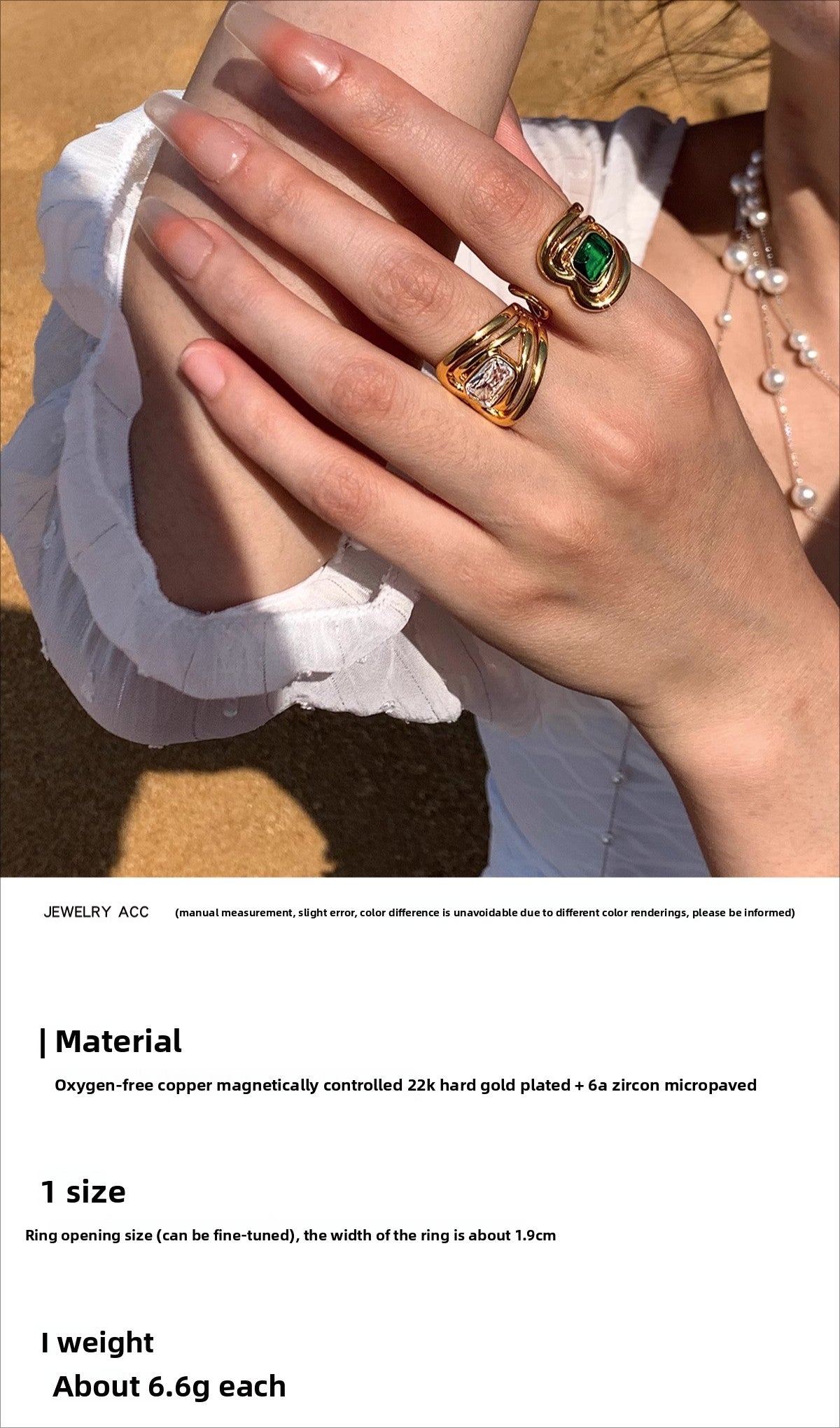 European and American exaggerated personality green mother green zircon diamond open ring female middle finger index finger light luxury niche high sense
