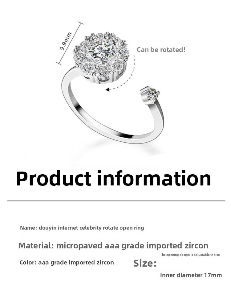 2025 new rotating ring female Internet celebrity tide simple fashion personality opening index finger diamond ring time to run