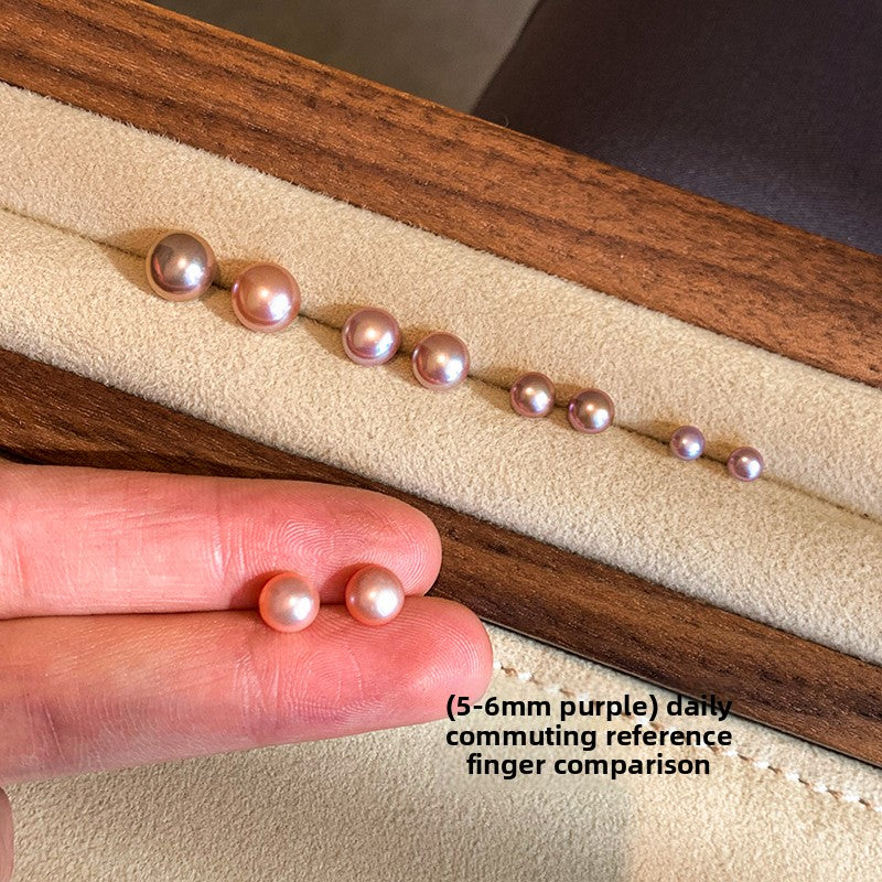 Hard to coax Zhang Ruonan with the same 999 sterling silver purple natural freshwater pearl stud earrings for women's ear holes