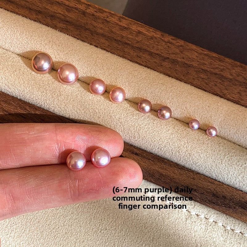 Hard to coax Zhang Ruonan with the same 999 sterling silver purple natural freshwater pearl stud earrings for women's ear holes