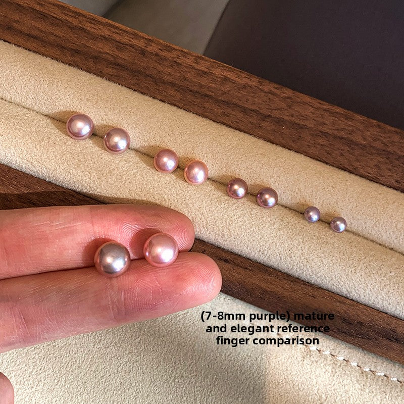 Hard to coax Zhang Ruonan with the same 999 sterling silver purple natural freshwater pearl stud earrings for women's ear holes