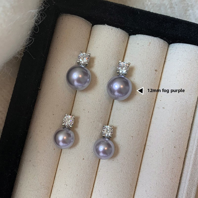Sterling silver French purple pearl Princess Diana earrings women's high-end French light luxury high-end 2025 new stud earrings