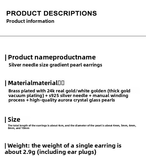 Gold size gradual change pearl stud earrings women 2025 new light luxury niche show face small long high-end earrings