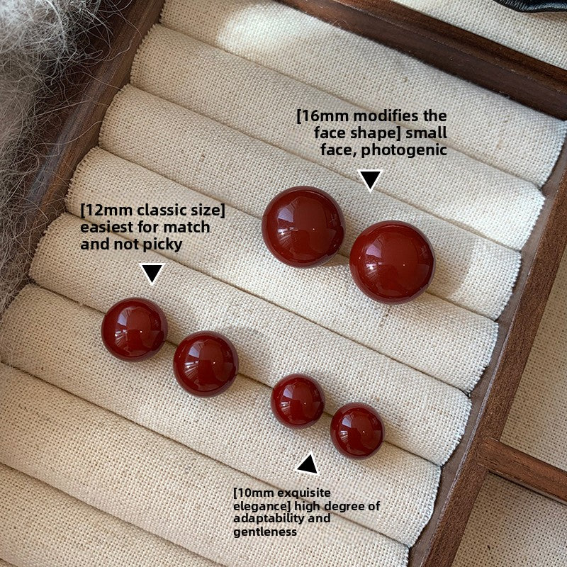 925 silver needle cherries 2025 New Year's Eve red stud earrings women's high-end earrings new high-end temperament earrings