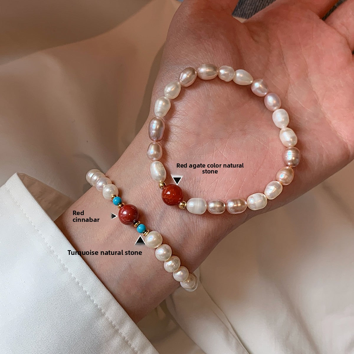Cinnabar red natural freshwater pearl bracelet women's summer light luxury niche exquisite high-end 2025 new bracelet