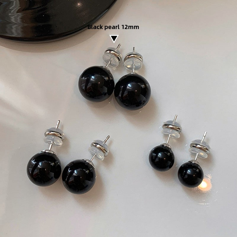 S999 Silver Needle Unique Design Black Pearl Stud Earrings Women's Niche Design Sense High-end Unique High-end Earrings Earrings