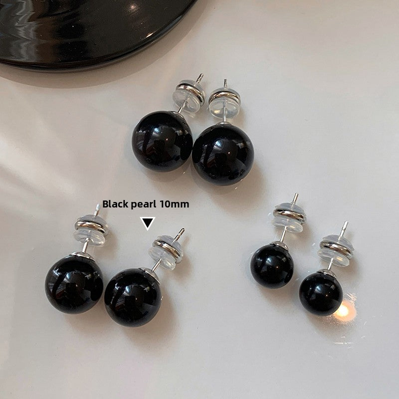 S999 Silver Needle Unique Design Black Pearl Stud Earrings Women's Niche Design Sense High-end Unique High-end Earrings Earrings