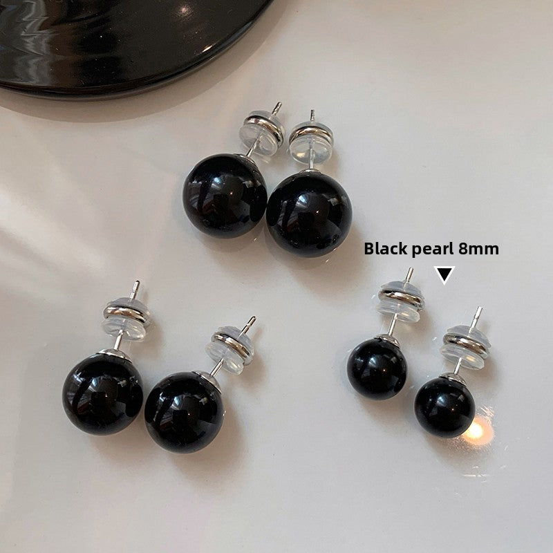 S999 Silver Needle Unique Design Black Pearl Stud Earrings Women's Niche Design Sense High-end Unique High-end Earrings Earrings