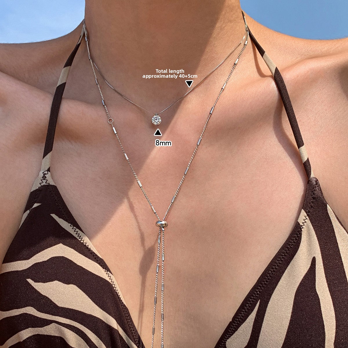 Pull adjustable long gold and silver metal plain chain necklace women's accessories summer light luxury niche premium collarbone chain