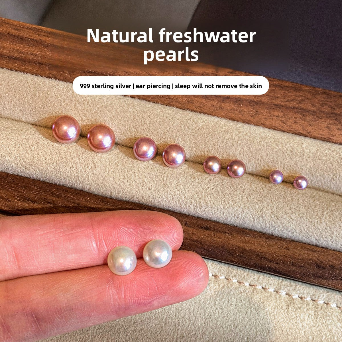 Hard to coax Zhang Ruonan with the same 999 sterling silver purple natural freshwater pearl stud earrings for women's ear holes