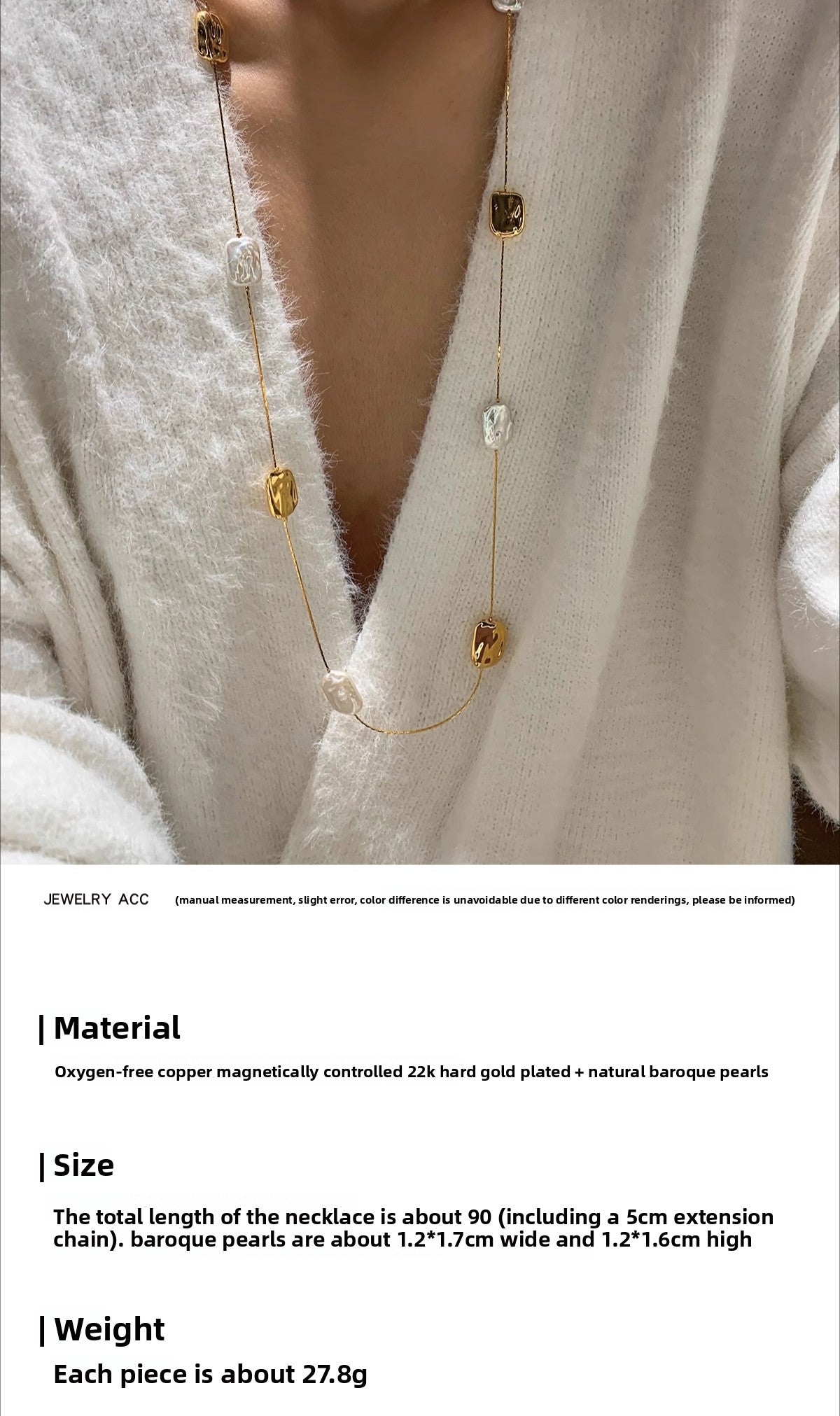 Natural Baroque Pearl Necklace Women's Accessories European and American French Light Luxury High Sense Niche Unique Long Sweater Chain